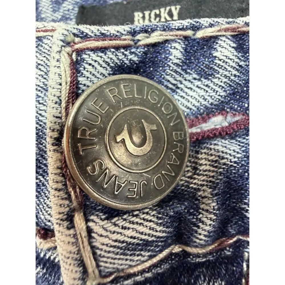 True Religion Ricky Flap Super T Acid Wash Jean Mens SZ 28 Blue Denim Y2K Grunge